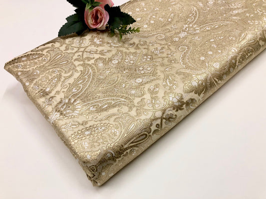 Brocade fabric Ivory Gold Jacquard Damask Rayon Silk brocade Fabric Wedding Bridal High Grade Designer fabric by the yard Material