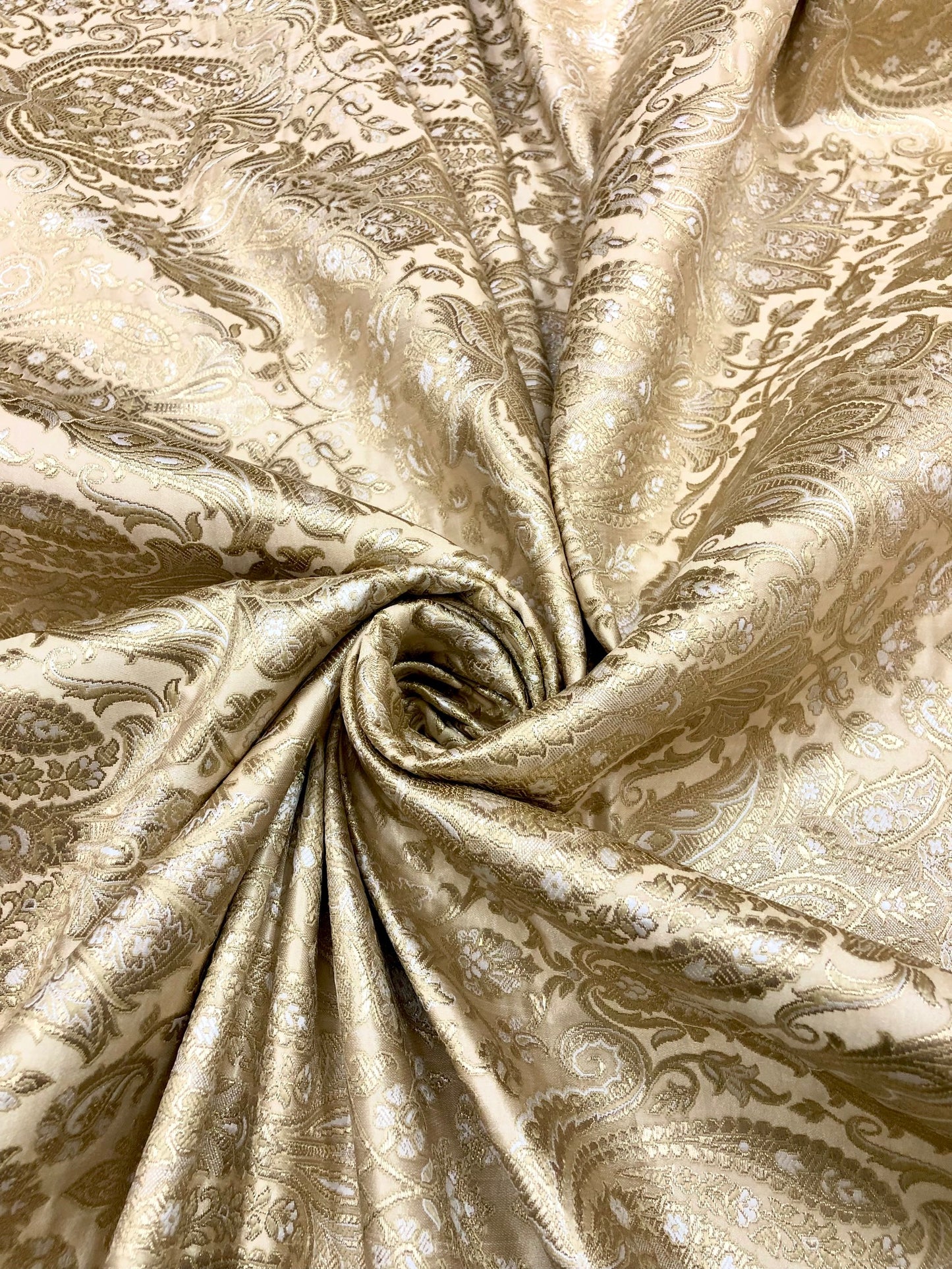Brocade fabric Ivory Gold Jacquard Damask Rayon Silk brocade Fabric Wedding Bridal High Grade Designer fabric by the yard Material