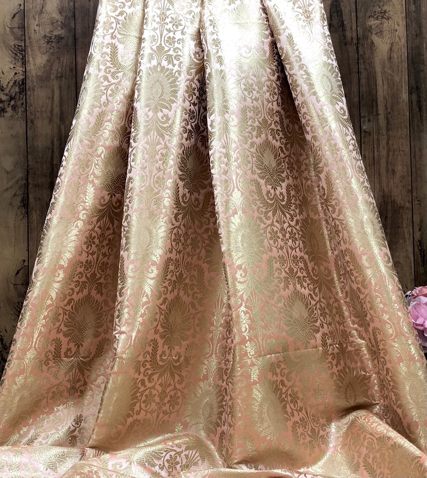 Brocade fabric Peach Gold Jacquard Damask Rayon Silk brocade Fabric Wedding Bridal High Grade Designer fabric by the yard Material