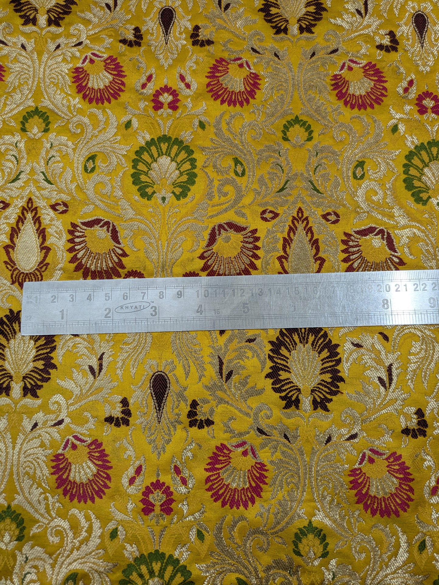 Indian Brocade fabric Jacquard damask fabric Yellow Gold fabric Wedding bridal fabric Luxury dress fabric Upholstery fabric by the yard NFAF102