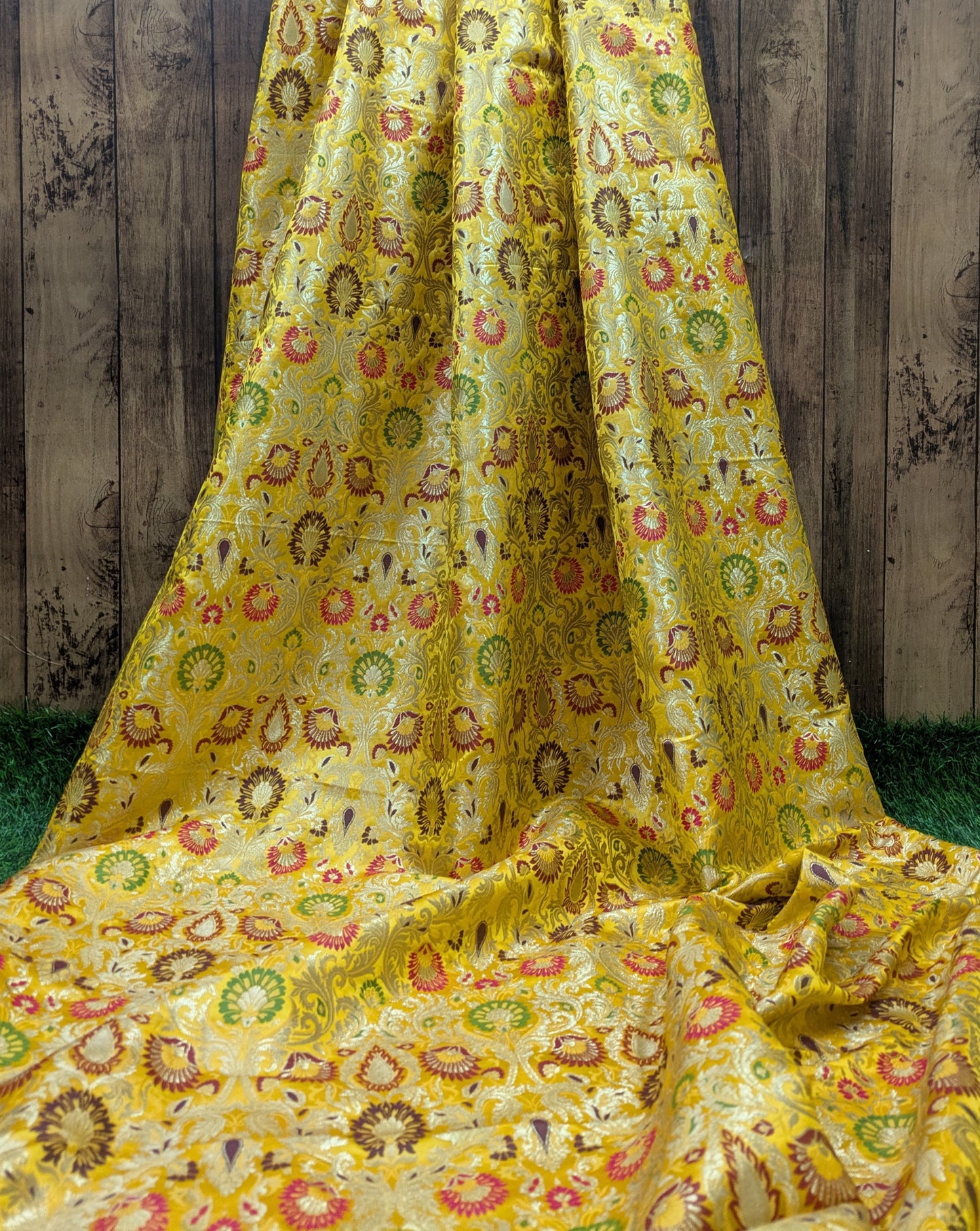 Indian Brocade fabric Jacquard damask fabric Yellow Gold fabric Wedding bridal fabric Luxury dress fabric Upholstery fabric by the yard NFAF102