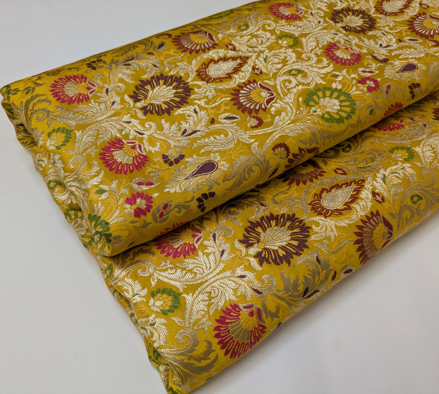 Indian Brocade fabric Jacquard damask fabric Yellow Gold fabric Wedding bridal fabric Luxury dress fabric Upholstery fabric by the yard NFAF102