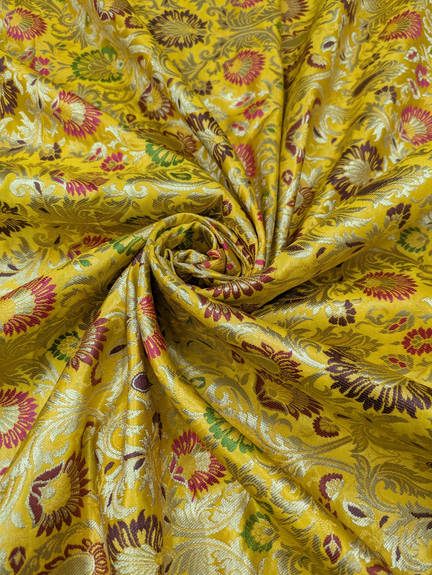 Indian Brocade fabric Jacquard damask fabric Yellow Gold fabric Wedding bridal fabric Luxury dress fabric Upholstery fabric by the yard NFAF102