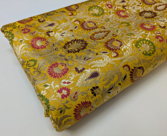 Indian Brocade fabric Jacquard damask fabric Yellow Gold fabric Wedding bridal fabric Luxury dress fabric Upholstery fabric by the yard NFAF102