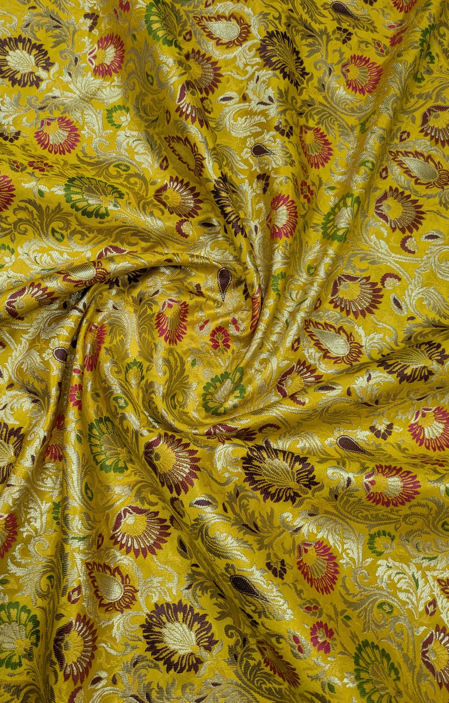 Indian Brocade fabric Jacquard damask fabric Yellow Gold fabric Wedding bridal fabric Luxury dress fabric Upholstery fabric by the yard NFAF102