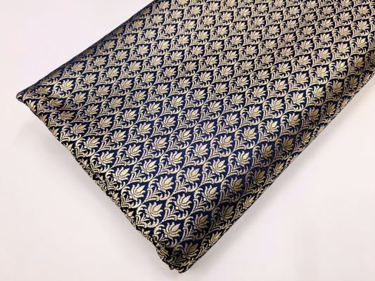 Brocade fabric Blue Gold Jacquard Damask Rayon Silk brocade Fabric Wedding Bridal High Grade Designer fabric by the yard Material NFAF89
