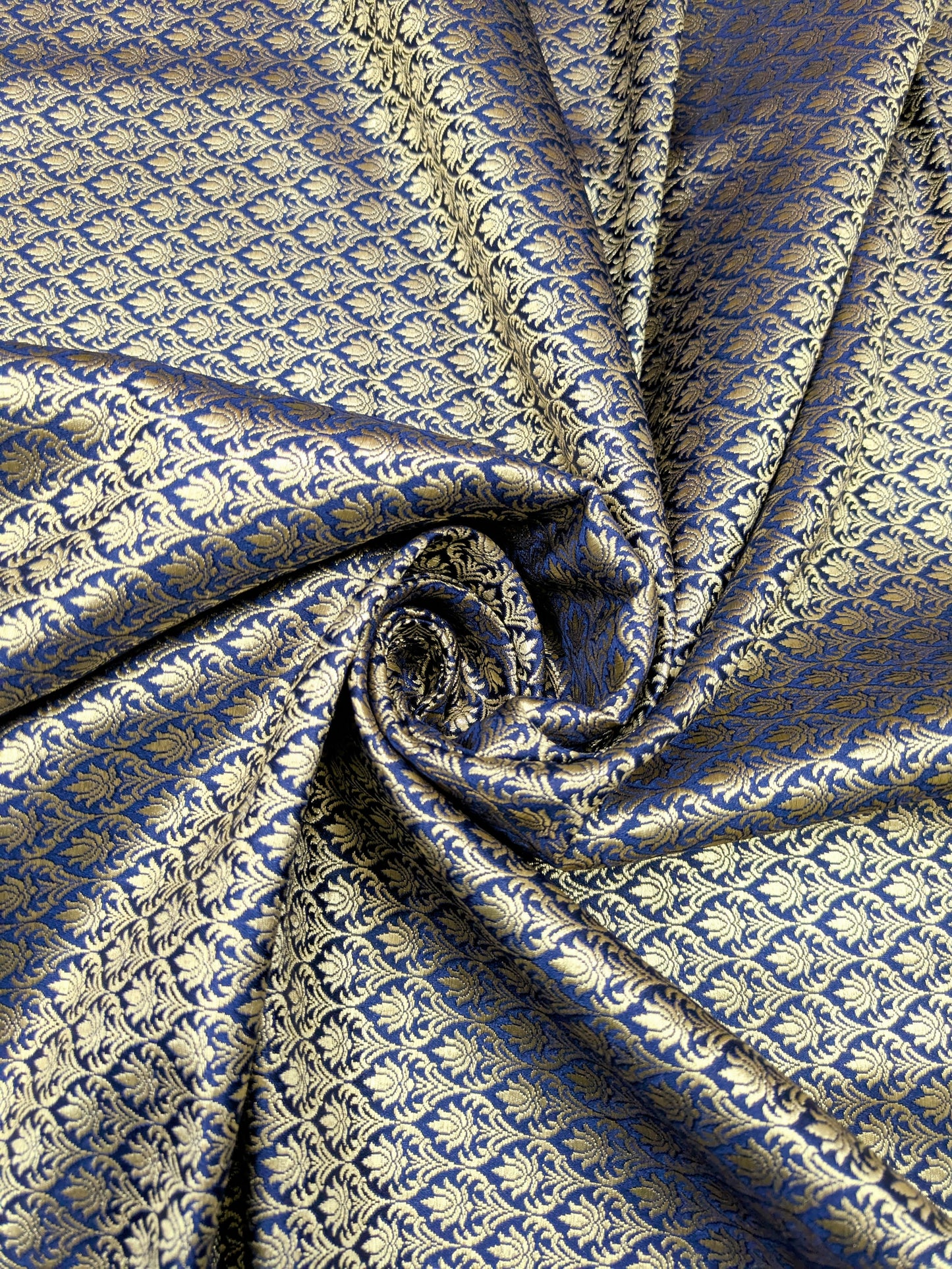 Brocade fabric Blue Gold Jacquard Damask Rayon Silk brocade Fabric Wedding Bridal High Grade Designer fabric by the yard Material NFAF89