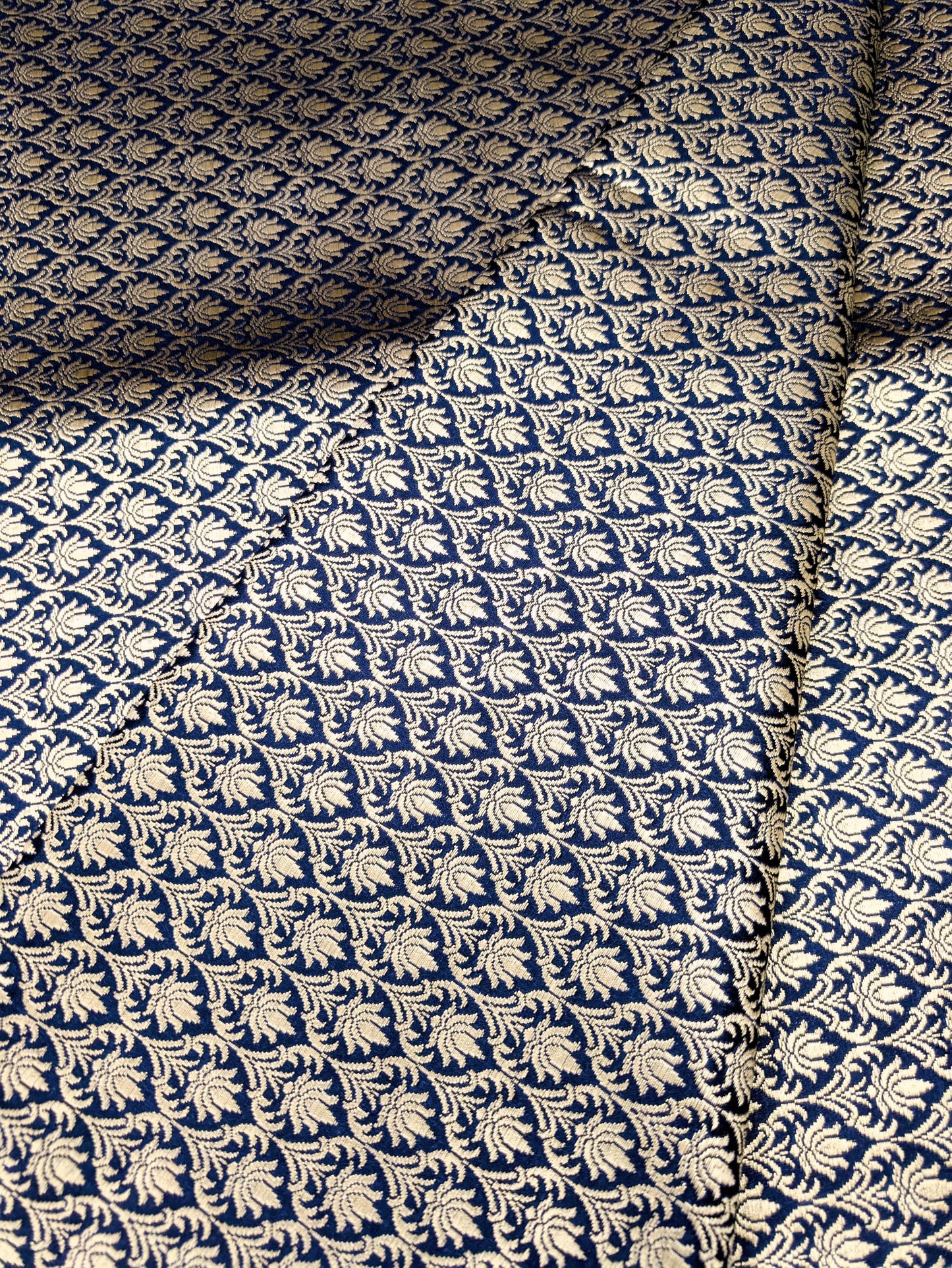 Brocade fabric Blue Gold Jacquard Damask Rayon Silk brocade Fabric Wedding Bridal High Grade Designer fabric by the yard Material NFAF89