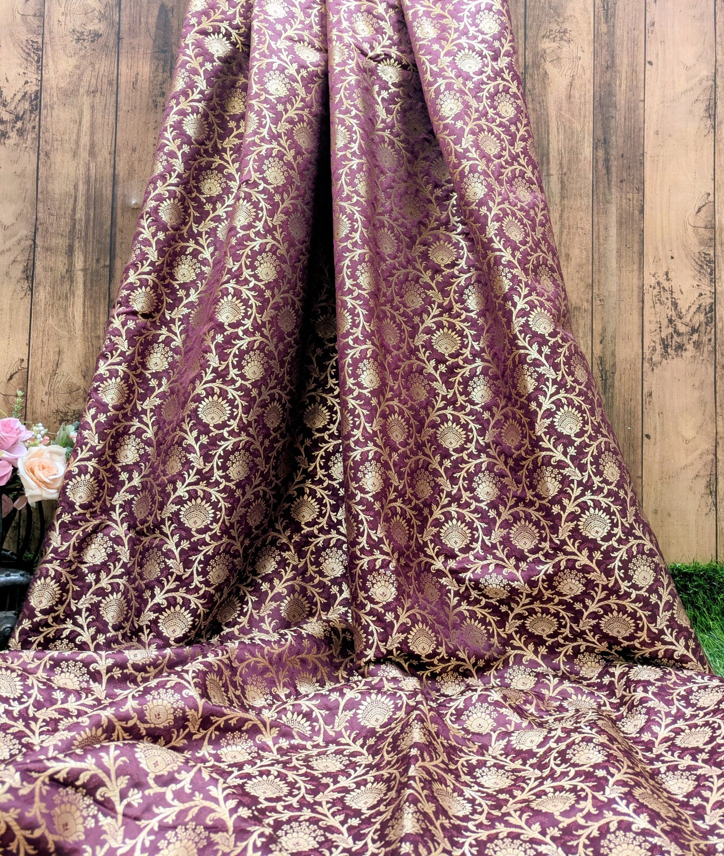 Brocade fabric Burgundy Gold Jacquard Damask Rayon Silk brocade Fabric Wedding Bridal High Grade Designer fabric by the yard Material NFAF87