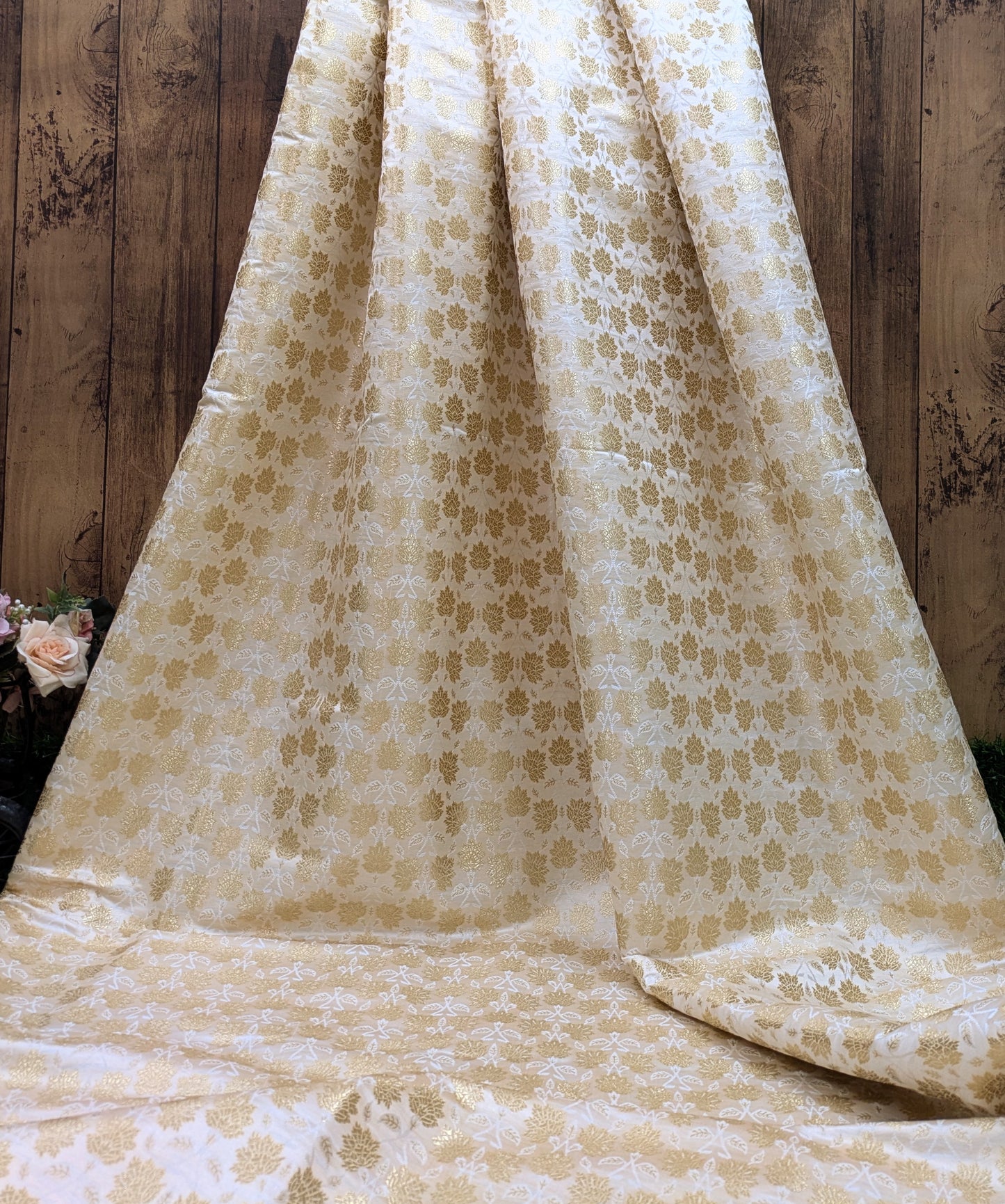 Brocade fabric Ivory Gold Jacquard Damask Rayon Silk brocade Fabric Wedding Bridal High Grade Designer fabric by the yard Material NFAF77