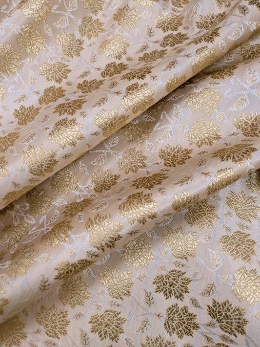 Brocade fabric Ivory Gold Jacquard Damask Rayon Silk brocade Fabric Wedding Bridal High Grade Designer fabric by the yard Material NFAF77