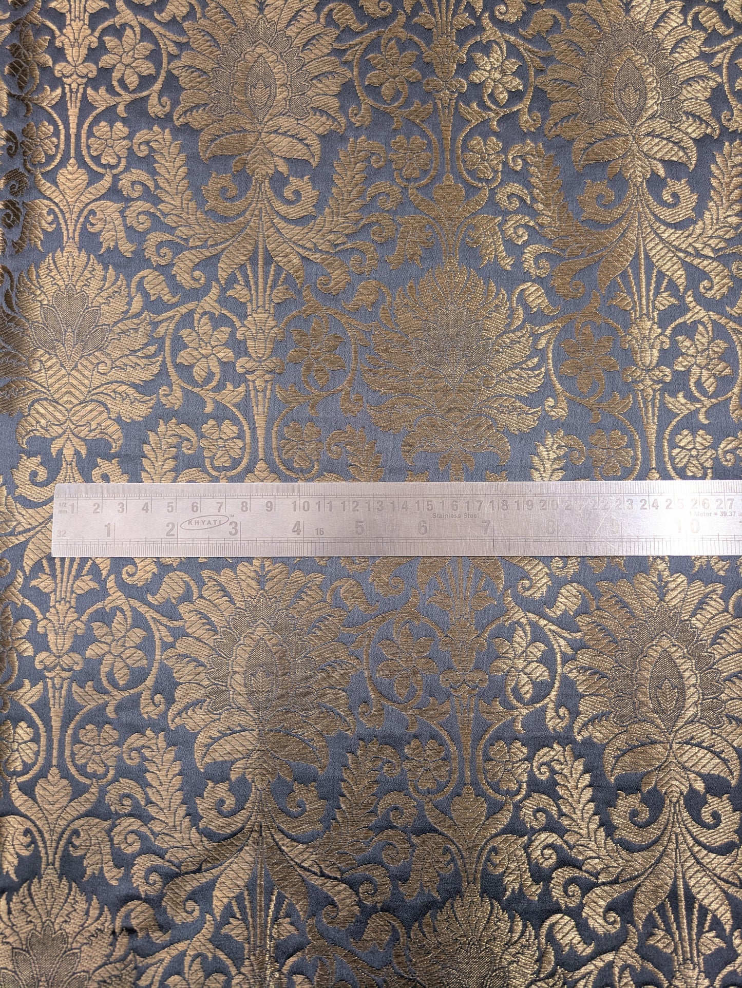 Grey and gold damask jacquard brocade fabric, Flower brocade, Rayon silk brocade, Historical fabric, Metallic brocade - NFAF74