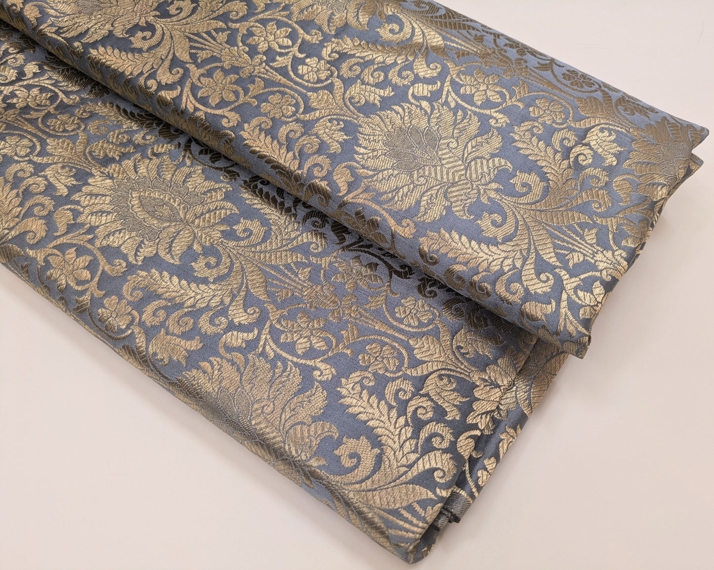 Grey and gold damask jacquard brocade fabric, Flower brocade, Rayon silk brocade, Historical fabric, Metallic brocade - NFAF74