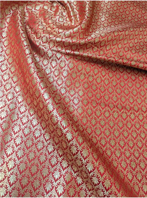 Brocade fabric Red Gold silk Brocade Jacquard Damask Wedding Bridal Indian Dress Banarasi Saree Drapery Brokat tissu fabric by the yard NFAF68
