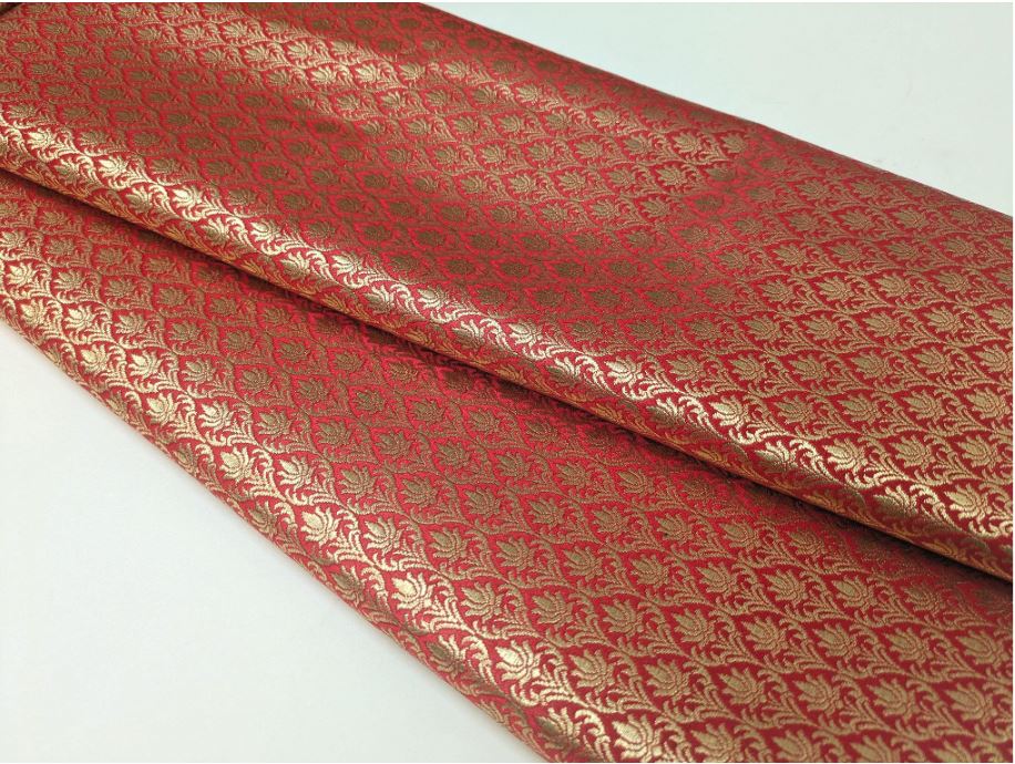 Brocade fabric Red Gold silk Brocade Jacquard Damask Wedding Bridal Indian Dress Banarasi Saree Drapery Brokat tissu fabric by the yard NFAF68