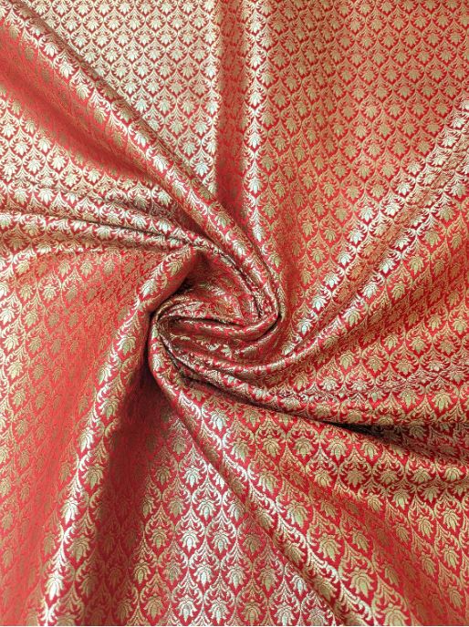 Brocade fabric Red Gold silk Brocade Jacquard Damask Wedding Bridal Indian Dress Banarasi Saree Drapery Brokat tissu fabric by the yard NFAF68