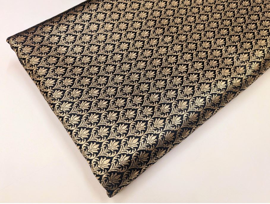 Brocade fabric Black Gold Jacquard Damask Rayon Silk brocade Fabric Wedding Bridal High Grade Designer fabric by the yard Material NFAF67