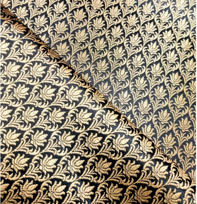 Brocade fabric Black Gold Jacquard Damask Rayon Silk brocade Fabric Wedding Bridal High Grade Designer fabric by the yard Material NFAF67