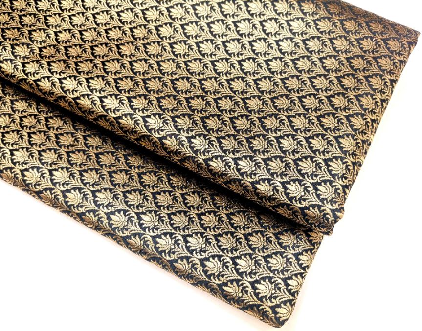 Brocade fabric Black Gold Jacquard Damask Rayon Silk brocade Fabric Wedding Bridal High Grade Designer fabric by the yard Material NFAF67