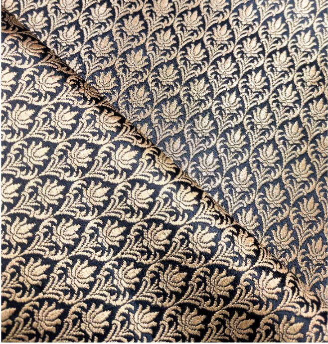 Brocade fabric Black Gold Jacquard Damask Rayon Silk brocade Fabric Wedding Bridal High Grade Designer fabric by the yard Material NFAF67