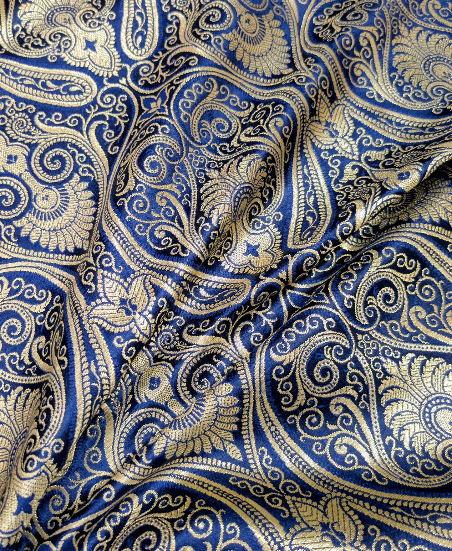 Brocade fabric by the yard Jacquard damask Navy Blue Gold Brocade fabric Wedding dress Bridal Brocade Fabric Luxury Decor Upholstery brocade NFAF56