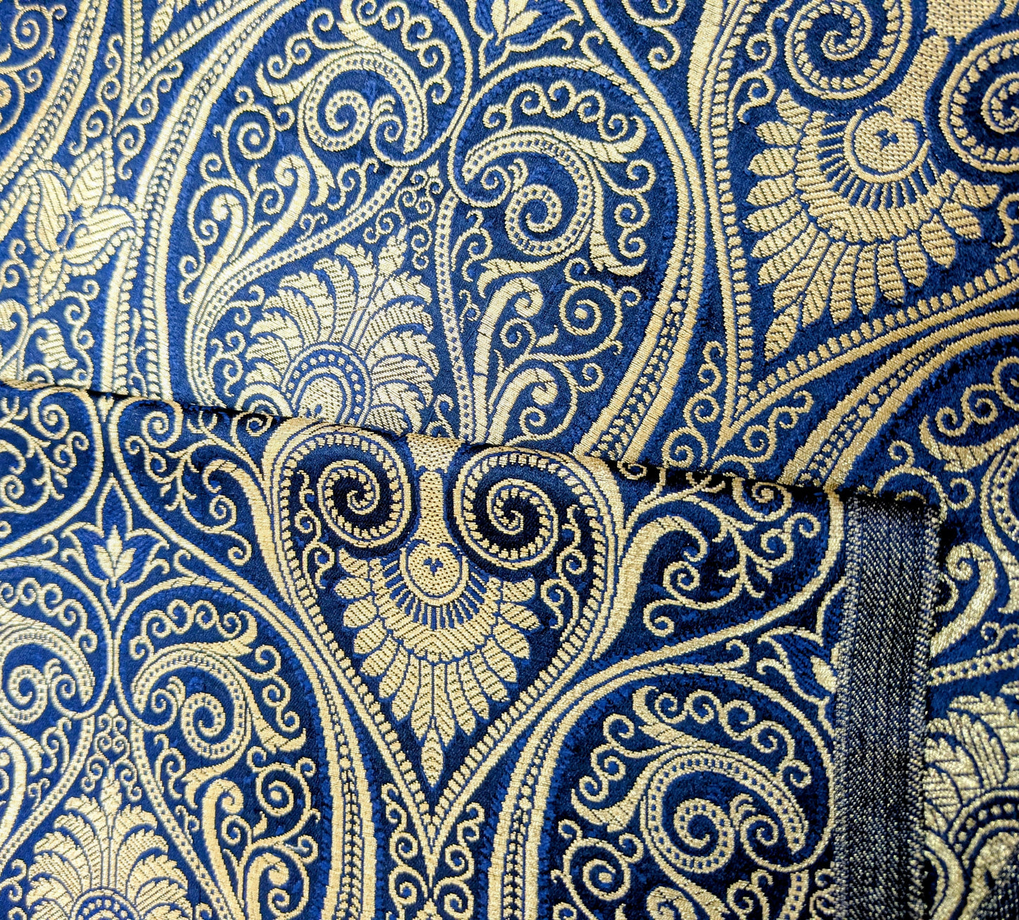 Brocade fabric by the yard Jacquard damask Navy Blue Gold Brocade fabric Wedding dress Bridal Brocade Fabric Luxury Decor Upholstery brocade NFAF56
