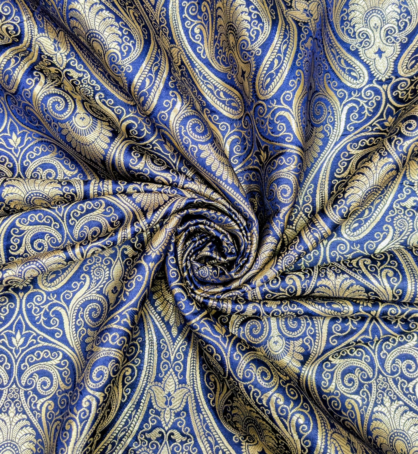Brocade fabric by the yard Jacquard damask Navy Blue Gold Brocade fabric Wedding dress Bridal Brocade Fabric Luxury Decor Upholstery brocade NFAF56