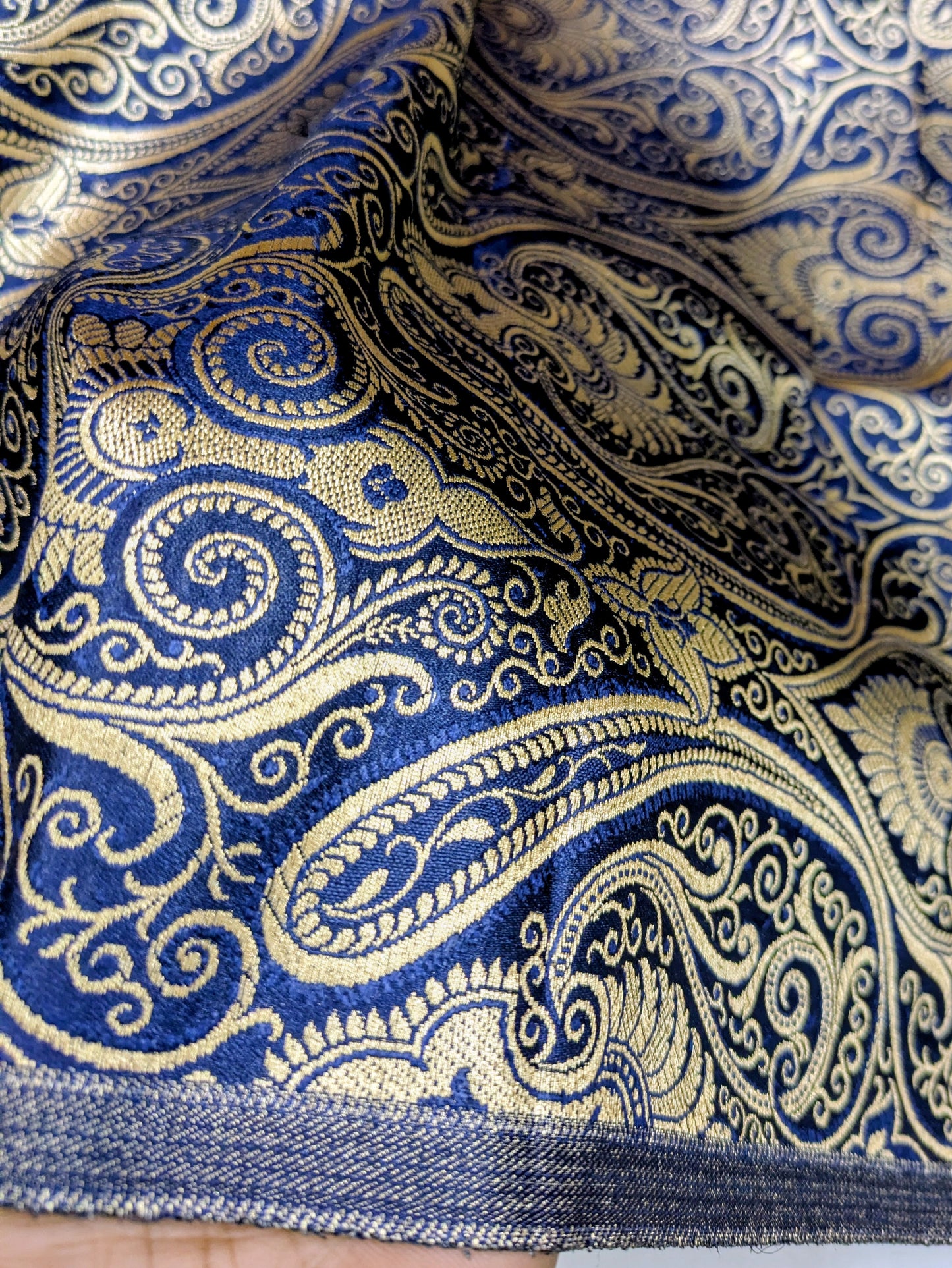 Brocade fabric by the yard Jacquard damask Navy Blue Gold Brocade fabric Wedding dress Bridal Brocade Fabric Luxury Decor Upholstery brocade NFAF56
