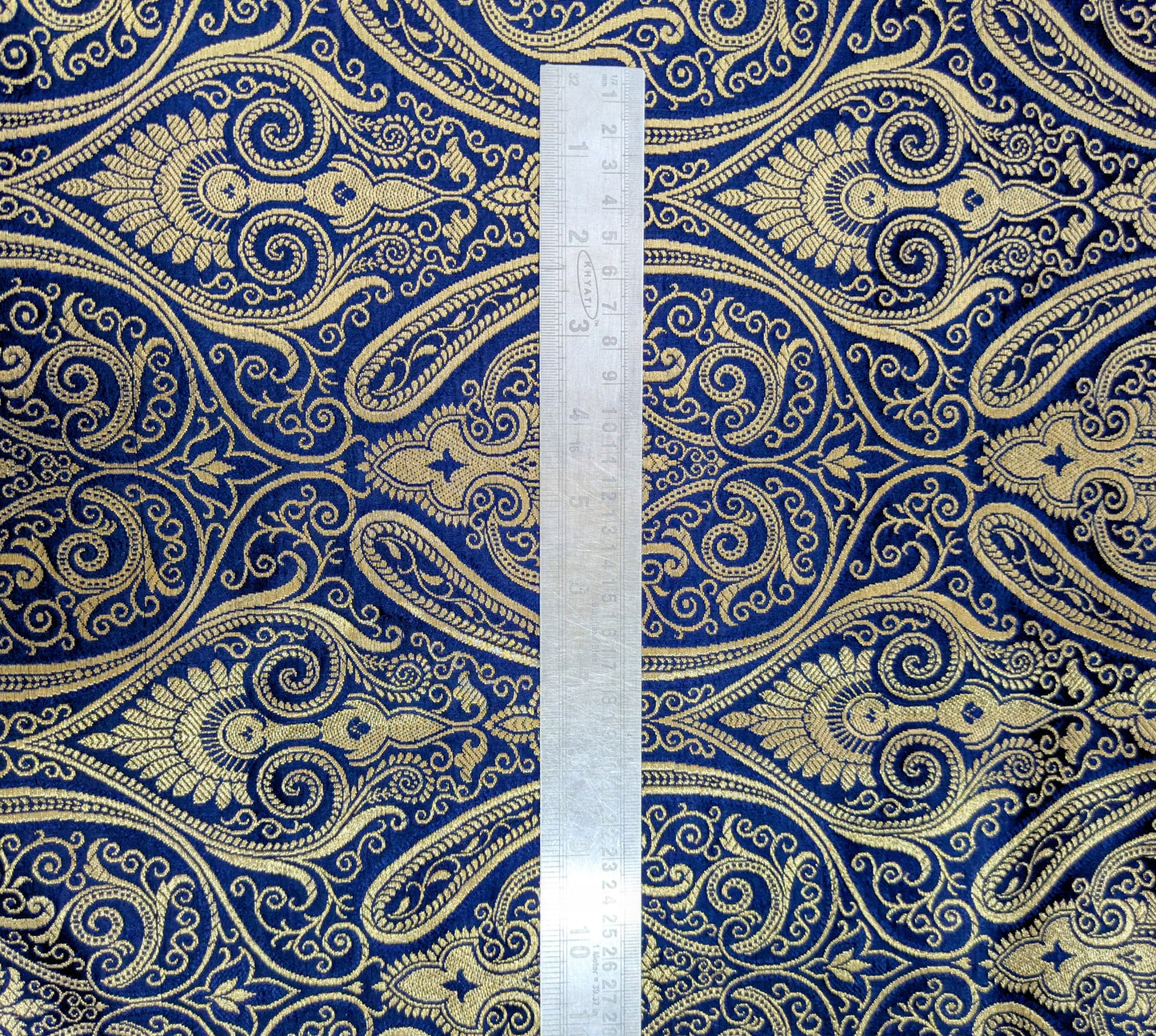 Brocade fabric by the yard Jacquard damask Navy Blue Gold Brocade fabric Wedding dress Bridal Brocade Fabric Luxury Decor Upholstery brocade NFAF56