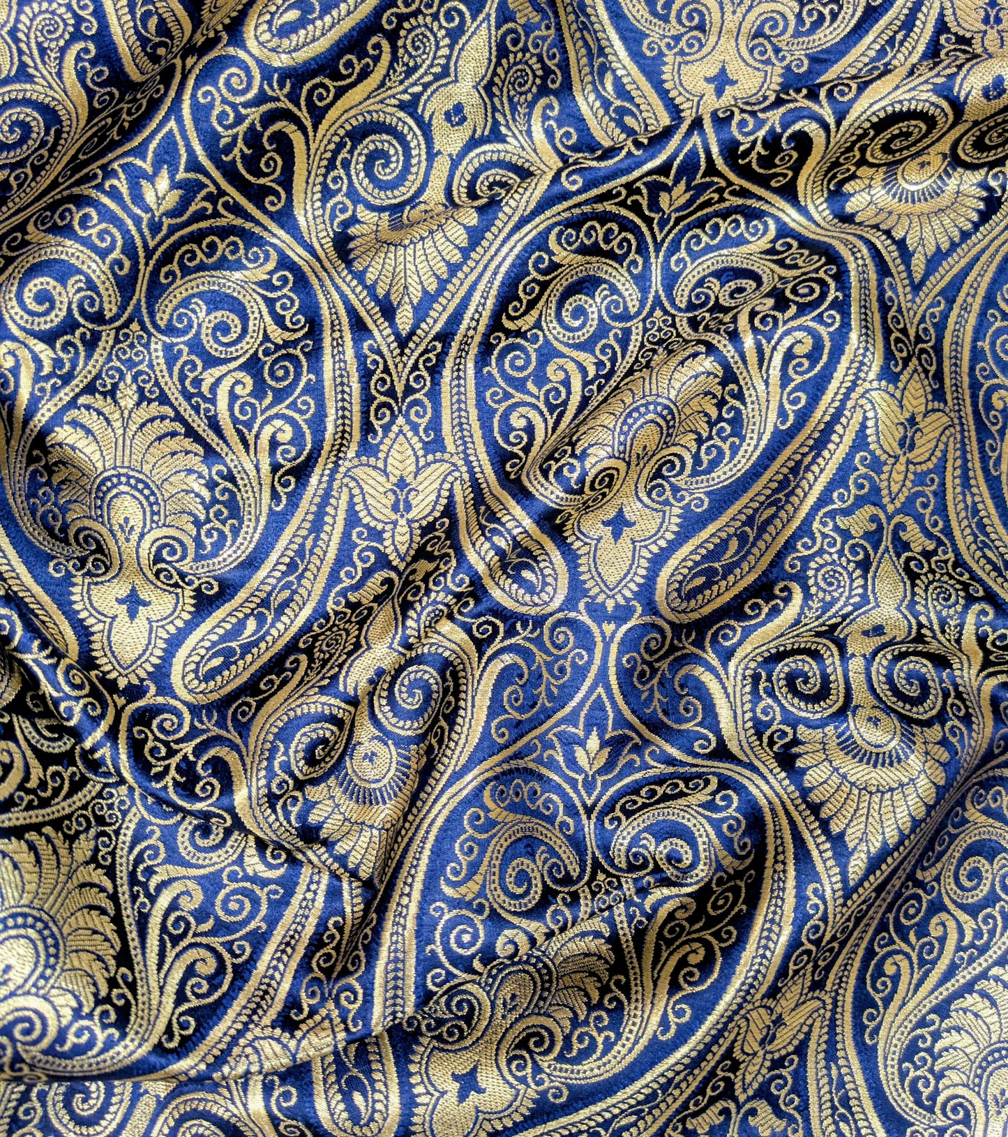 Brocade fabric by the yard Jacquard damask Navy Blue Gold Brocade fabric Wedding dress Bridal Brocade Fabric Luxury Decor Upholstery brocade NFAF56