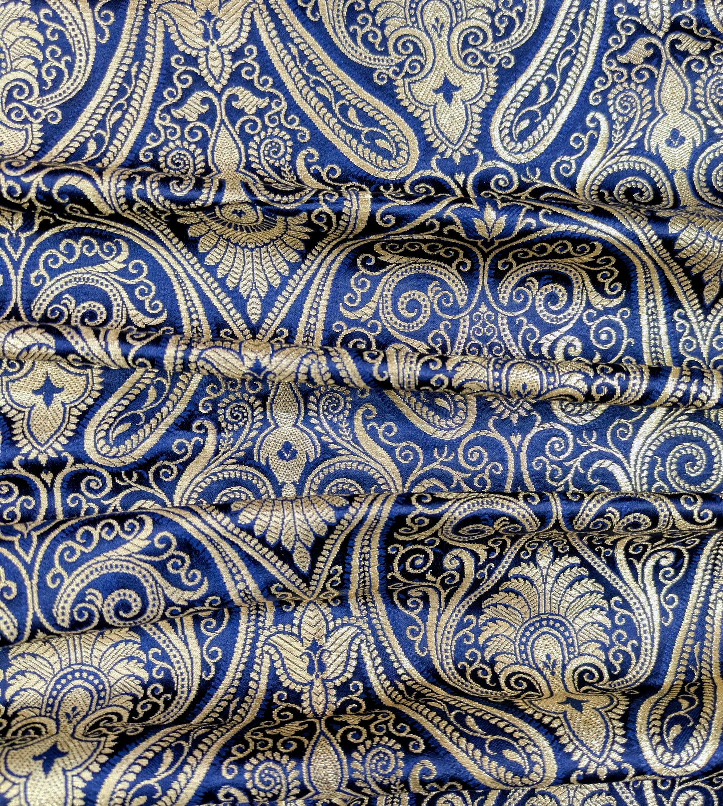 Brocade fabric by the yard Jacquard damask Navy Blue Gold Brocade fabric Wedding dress Bridal Brocade Fabric Luxury Decor Upholstery brocade NFAF56