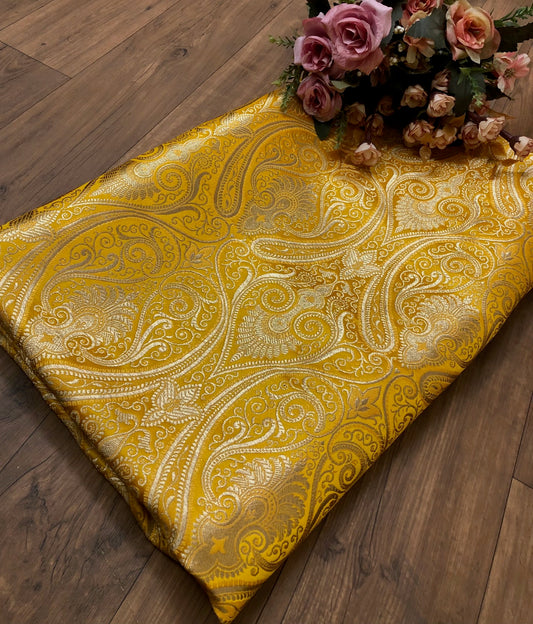 Banarasi brocade fabric Yellow gold Wedding Dress fabric Floral brocade Jacquard fabric Home Decor Upholstry Brocade Fabric by the yard