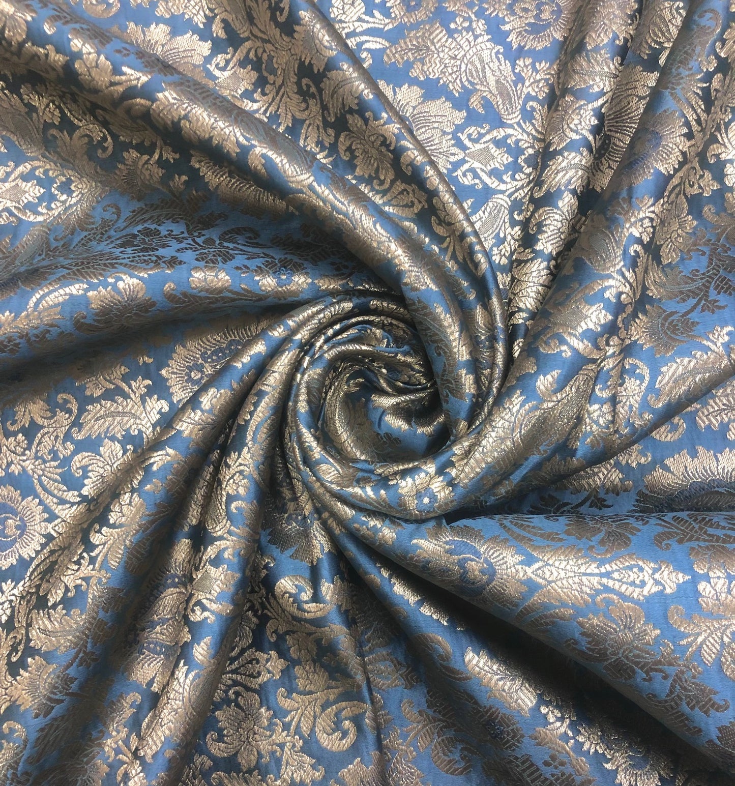 Gray Gold Brocade fabric by the yard Jacquard fabric Damask Wedding bridal fabric Indian Brocade Satin Silk brocade Home Decor Fabric