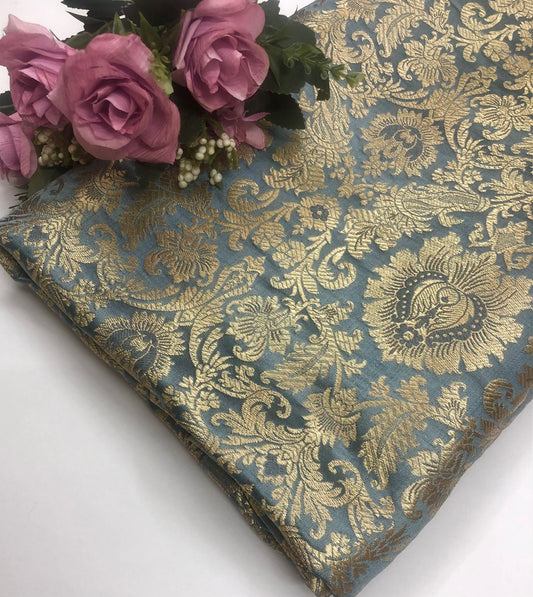 Gray Gold Brocade fabric by the yard Jacquard fabric Damask Wedding bridal fabric Indian Brocade Satin Silk brocade Home Decor Fabric