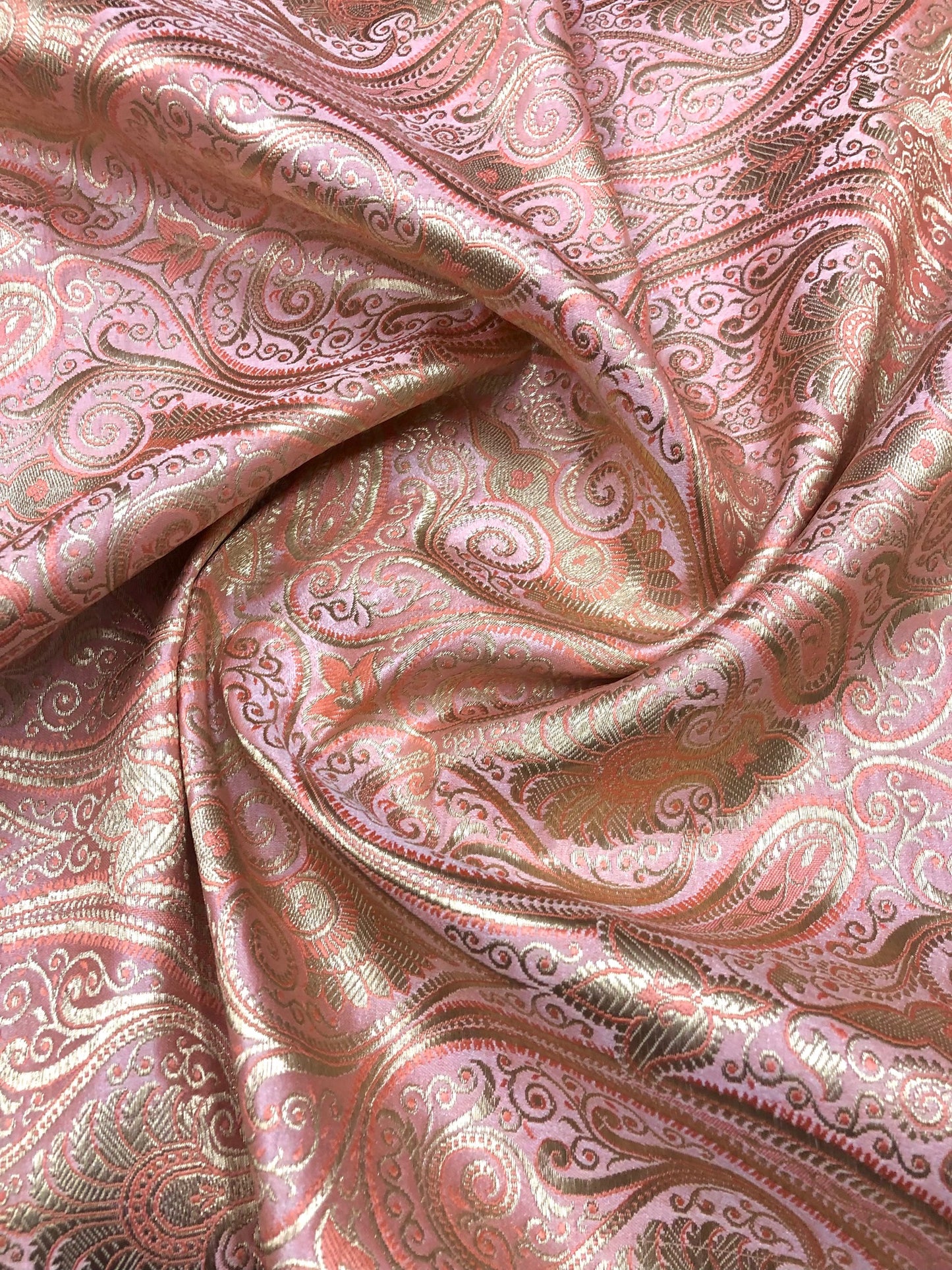 Banarasi Brocade fabric, Coral and Gold color Jacquard fabric, Paisley brocade, Wedding fabric, Gothic fabric, Gold fabric, Party fabric - NFAF2003