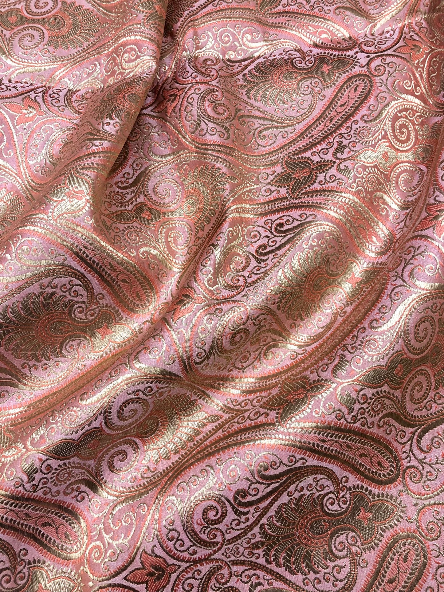 Banarasi Brocade fabric, Coral and Gold color Jacquard fabric, Paisley brocade, Wedding fabric, Gothic fabric, Gold fabric, Party fabric - NFAF2003