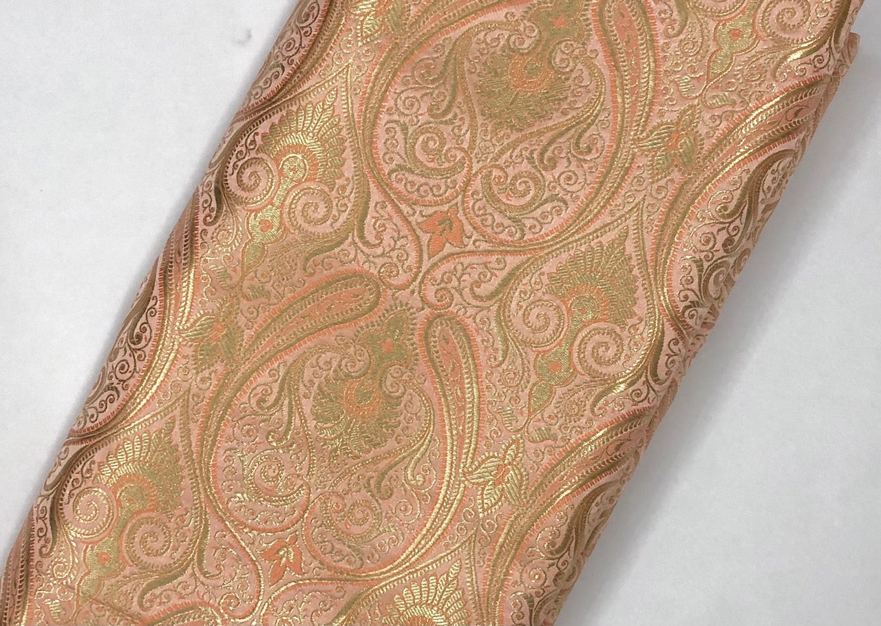 Banarasi Brocade fabric, Coral and Gold color Jacquard fabric, Paisley brocade, Wedding fabric, Gothic fabric, Gold fabric, Party fabric - NFAF2003
