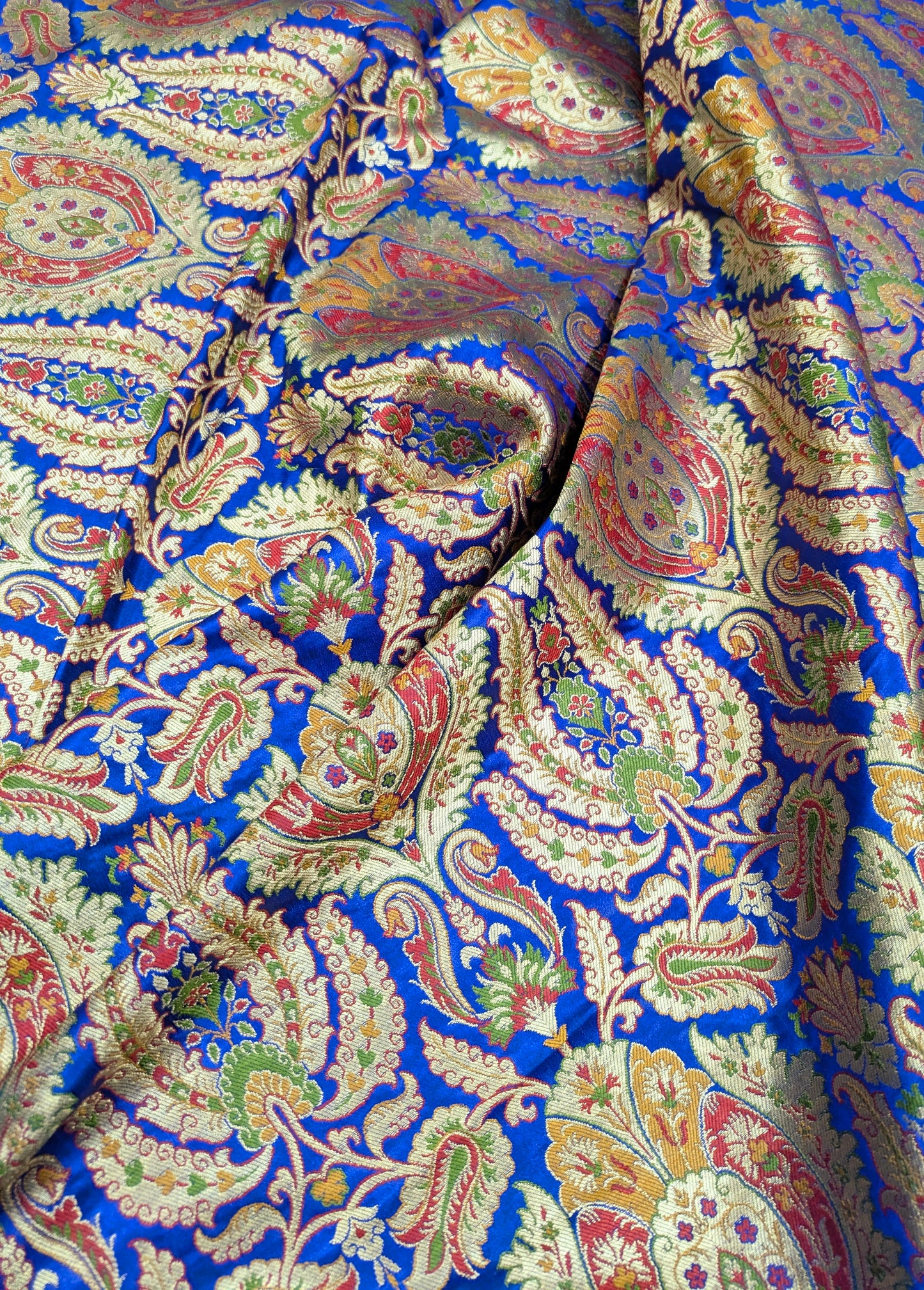 Indian Brocade fabric by the yard/meter Jacquard damask fabric Blue Gold floral brocade Wedding bridal fabric Silk brocade dress -NFAF352