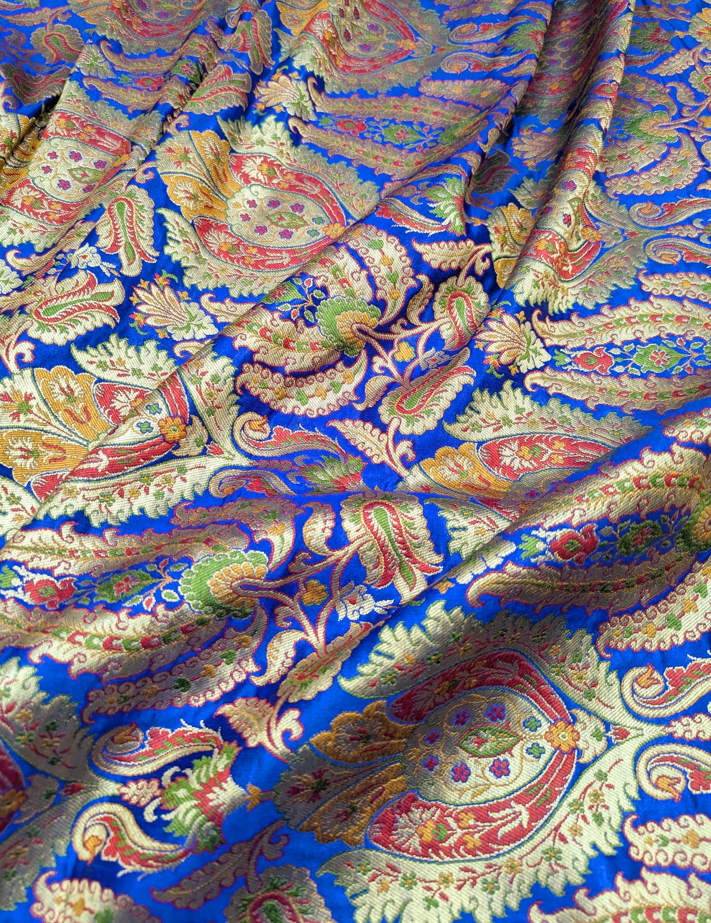 Indian Brocade fabric by the yard/meter Jacquard damask fabric Blue Gold floral brocade Wedding bridal fabric Silk brocade dress -NFAF352