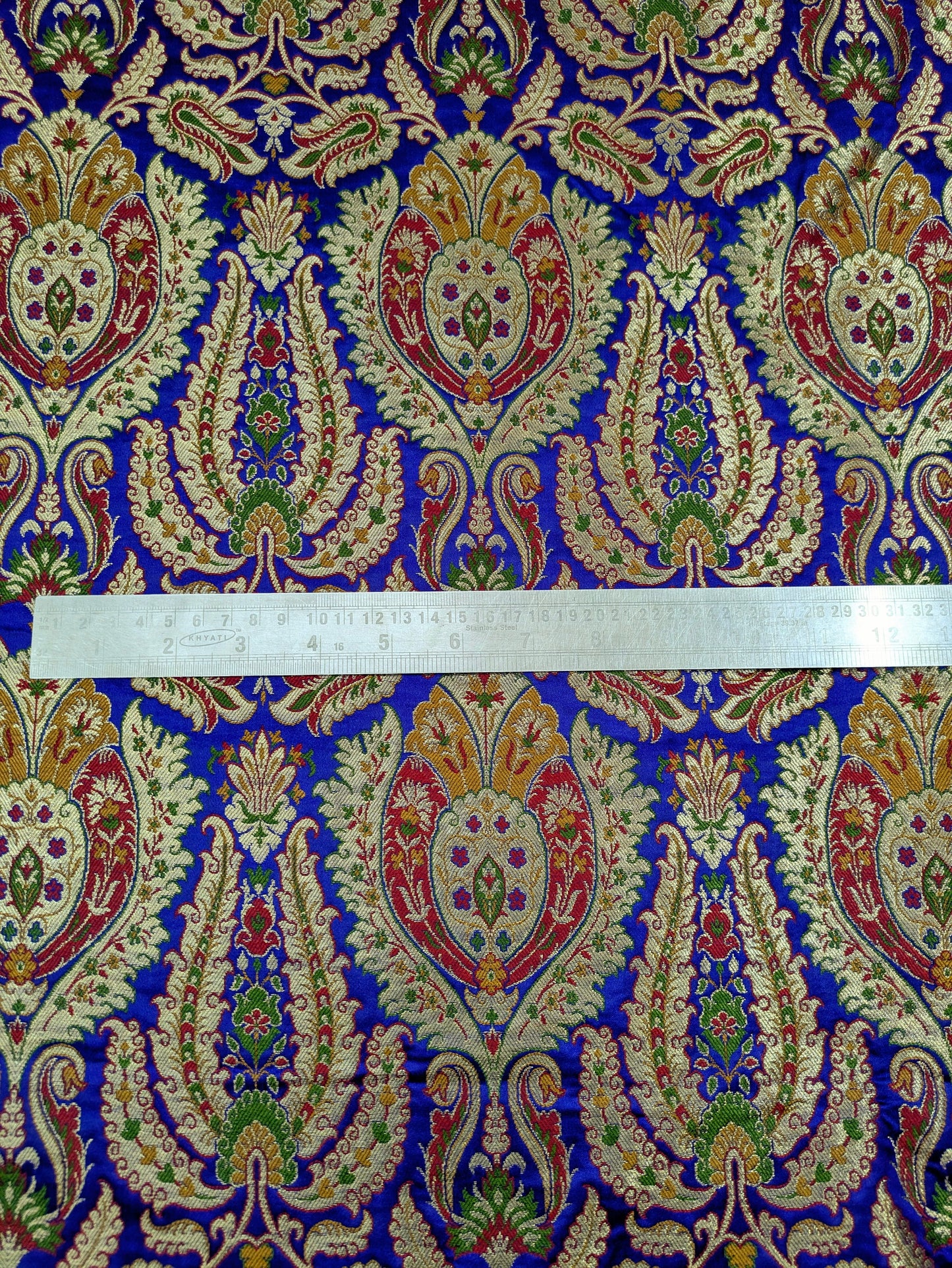 Indian Brocade fabric by the yard/meter Jacquard damask fabric Blue Gold floral brocade Wedding bridal fabric Silk brocade dress -NFAF352