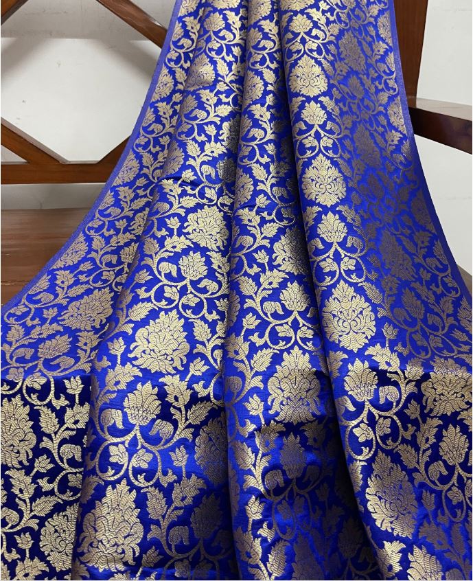 Banarasi Brocade Fabric, Blue gold rayon silk brocade fabric, Wedding fabric, Gothic fabric, Theatre costume, Fashion fabric - NFAF364