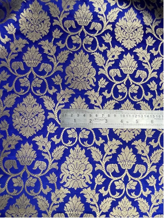 Banarasi Brocade Fabric, Blue gold rayon silk brocade fabric, Wedding fabric, Gothic fabric, Theatre costume, Fashion fabric - NFAF364