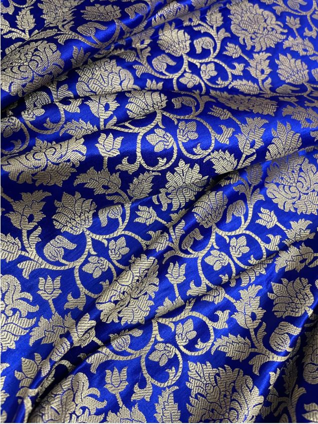 Banarasi Brocade Fabric, Blue gold rayon silk brocade fabric, Wedding fabric, Gothic fabric, Theatre costume, Fashion fabric - NFAF364