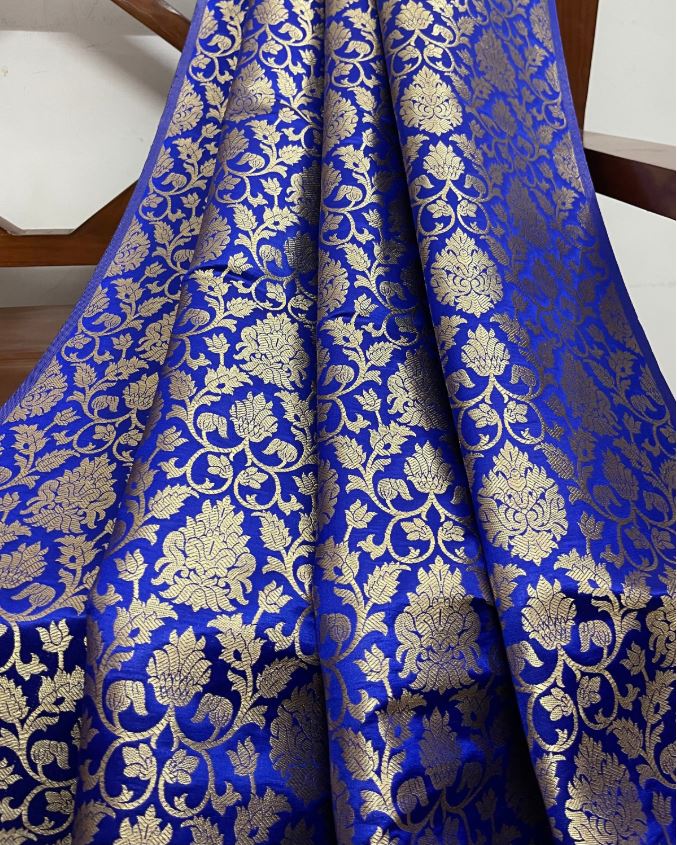 Banarasi Brocade Fabric, Blue gold rayon silk brocade fabric, Wedding fabric, Gothic fabric, Theatre costume, Fashion fabric - NFAF364