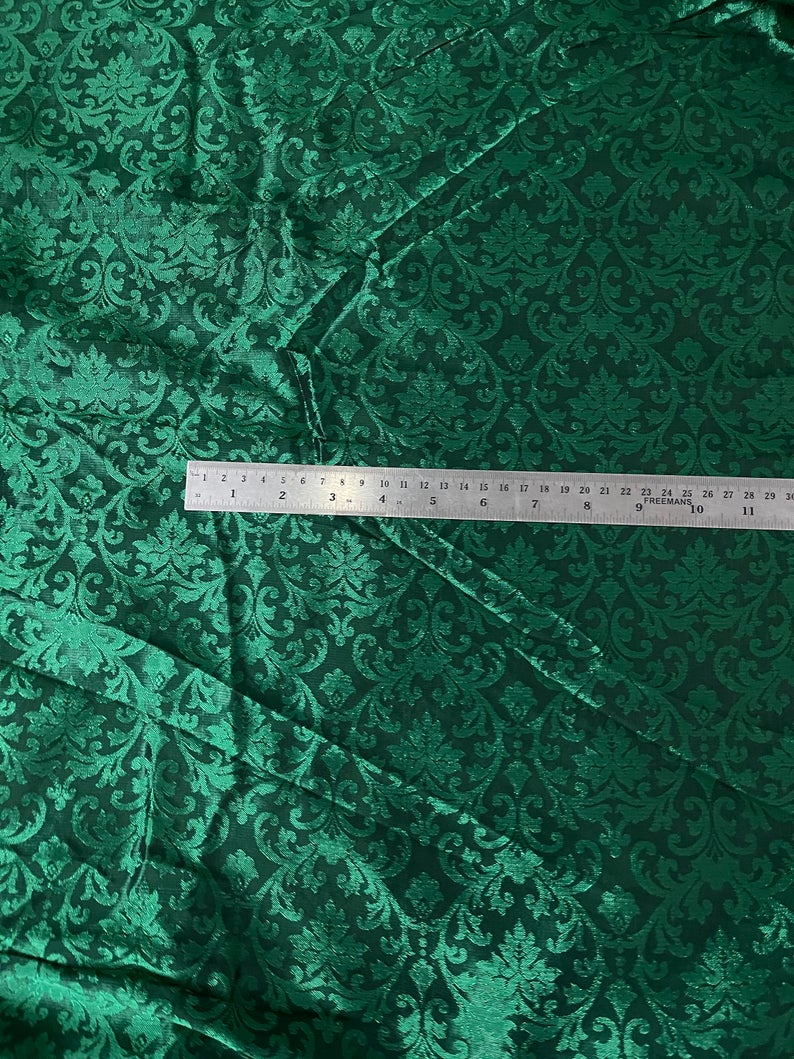 Green damask jacquard brocade fabric, Rayon silk brocade, Christmas fabric, Home décor fabric, fabric by the yard/meter - NFAF375