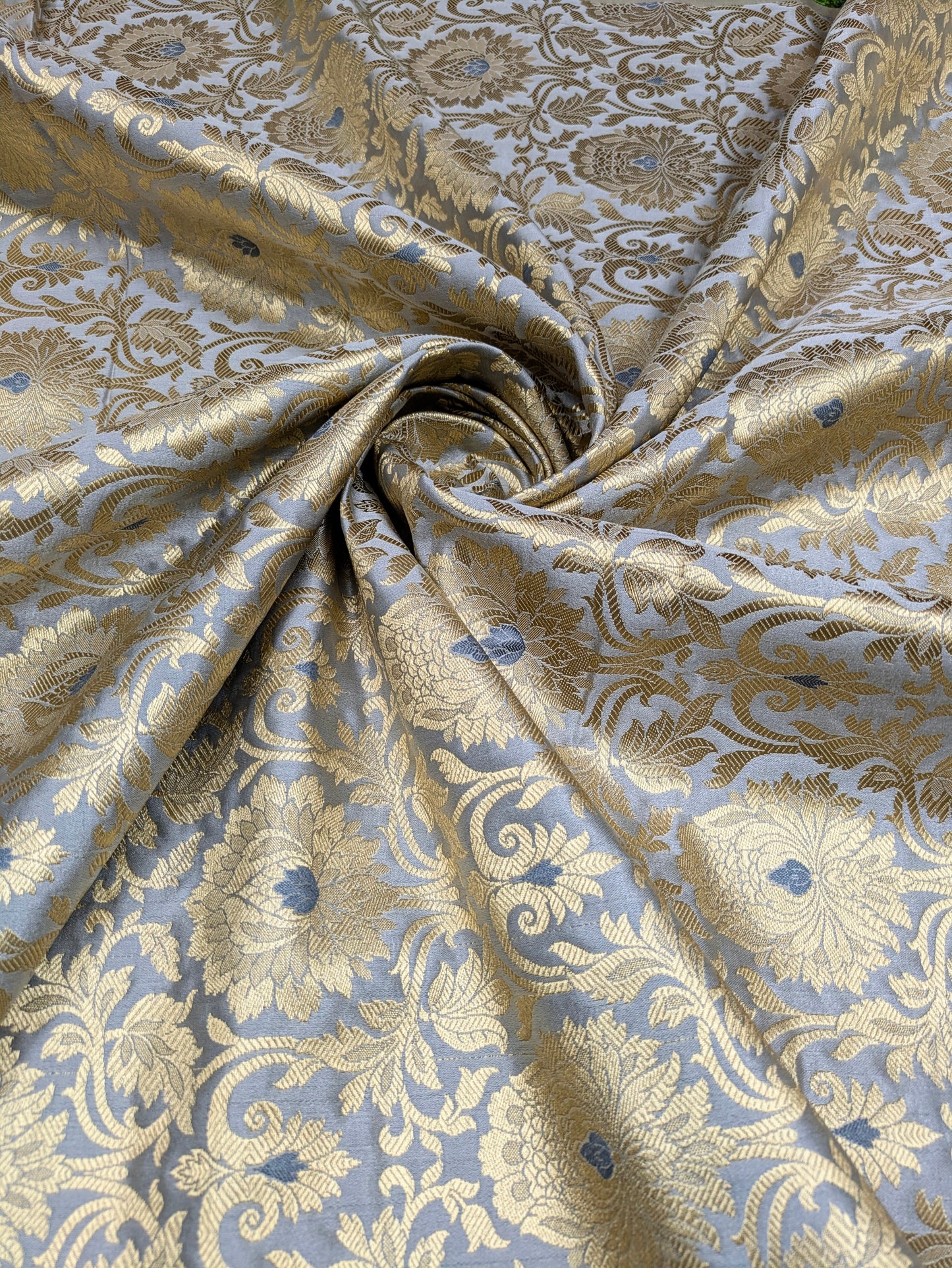 Brocade fabric Gray Gold Jacquard Damask Rayon Silk brocade Fabric Wedding Bridal High Grade Designer fabric by the yard Material NFAF459