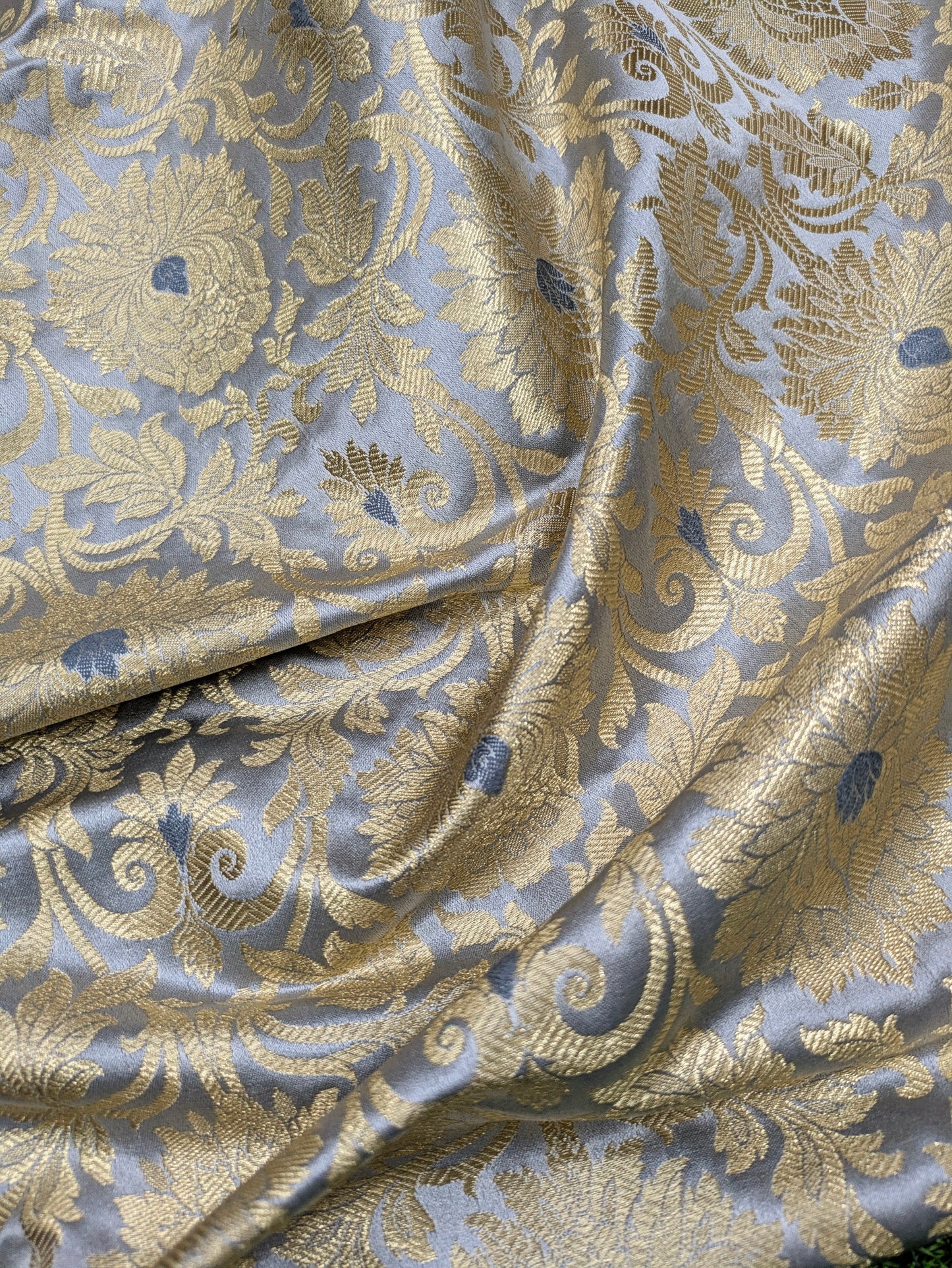 Brocade fabric Gray Gold Jacquard Damask Rayon Silk brocade Fabric Wedding Bridal High Grade Designer fabric by the yard Material NFAF459