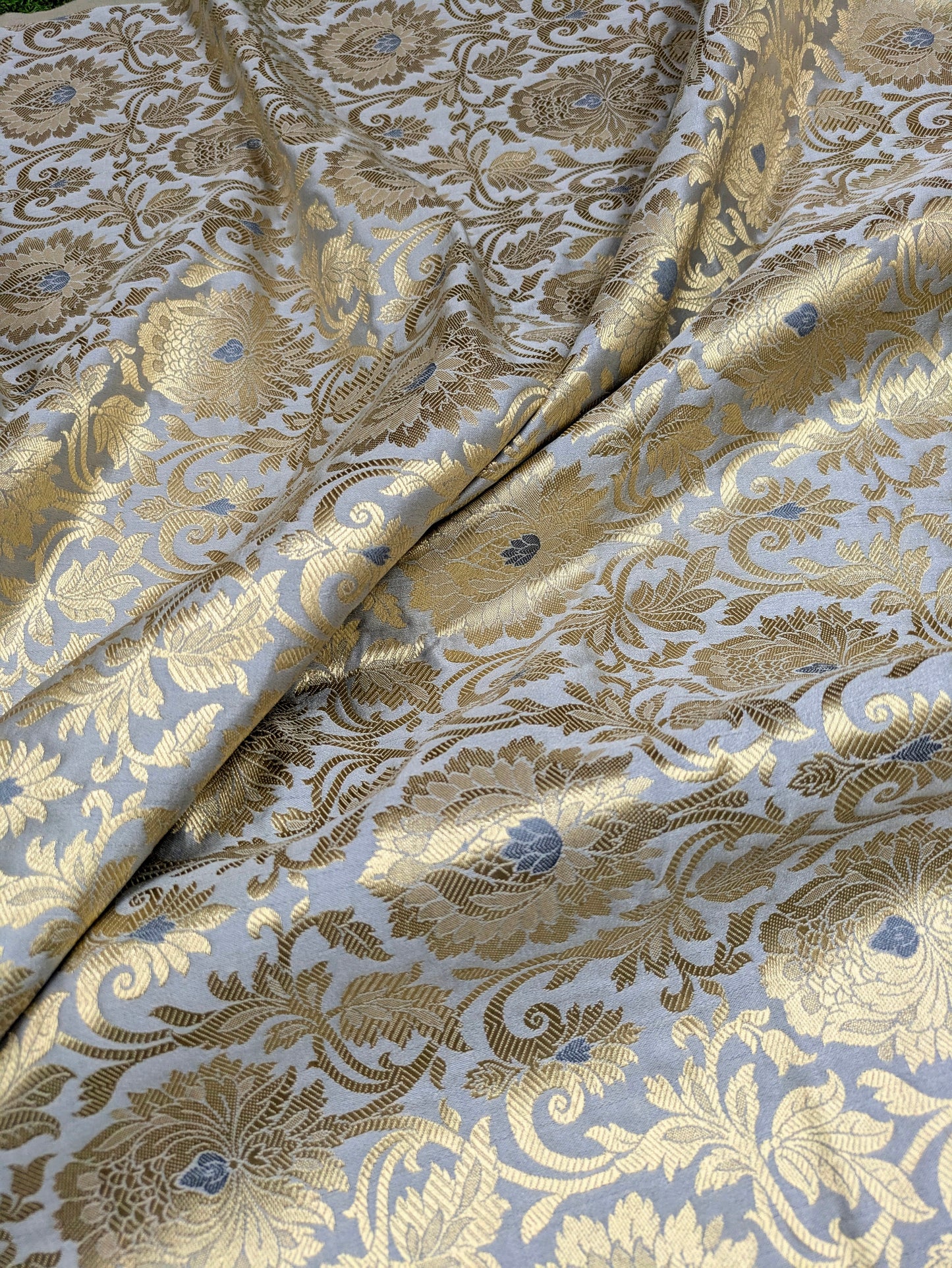 Brocade fabric Gray Gold Jacquard Damask Rayon Silk brocade Fabric Wedding Bridal High Grade Designer fabric by the yard Material NFAF459