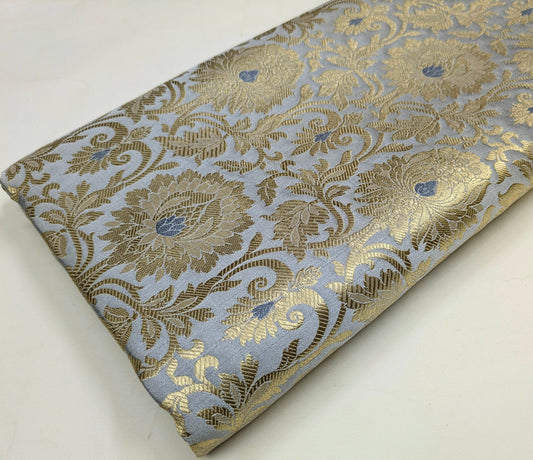 Brocade fabric Gray Gold Jacquard Damask Rayon Silk brocade Fabric Wedding Bridal High Grade Designer fabric by the yard Material NFAF459