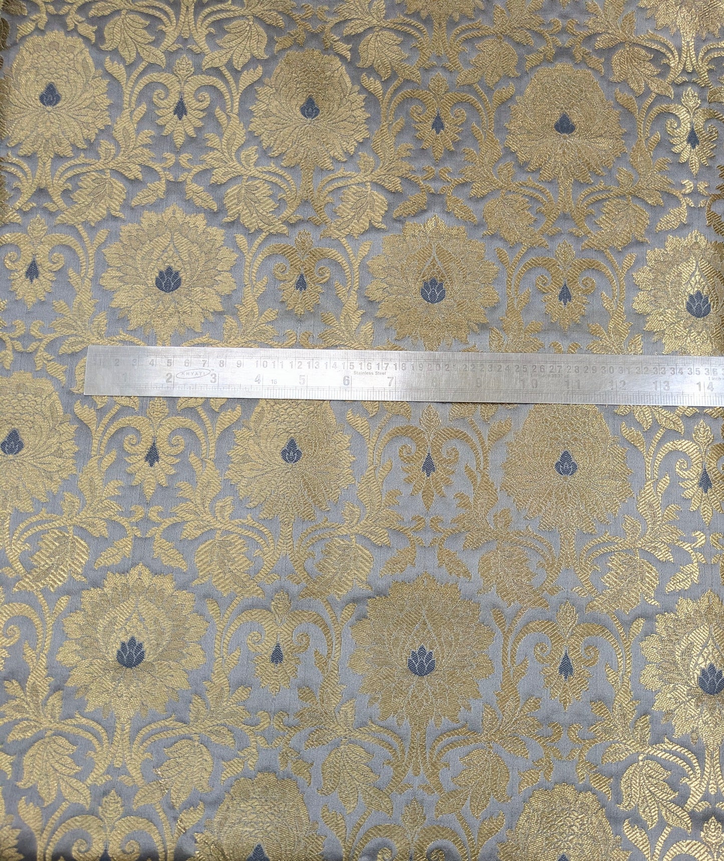 Brocade fabric Gray Gold Jacquard Damask Rayon Silk brocade Fabric Wedding Bridal High Grade Designer fabric by the yard Material NFAF459